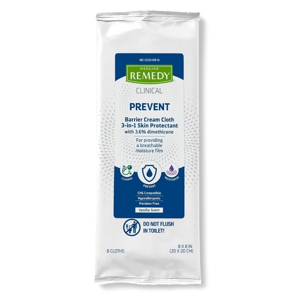 Clinical 3-in-1 Barrier Cream Cloth, 8 count (1 Pack), 8 x 8 in Adult Wet