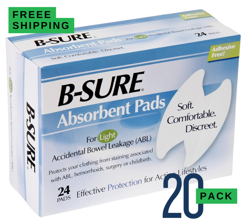 20x B-Sure 24 Anal Leakage Pads Box, Disposable Incontinence absorbency aid pads