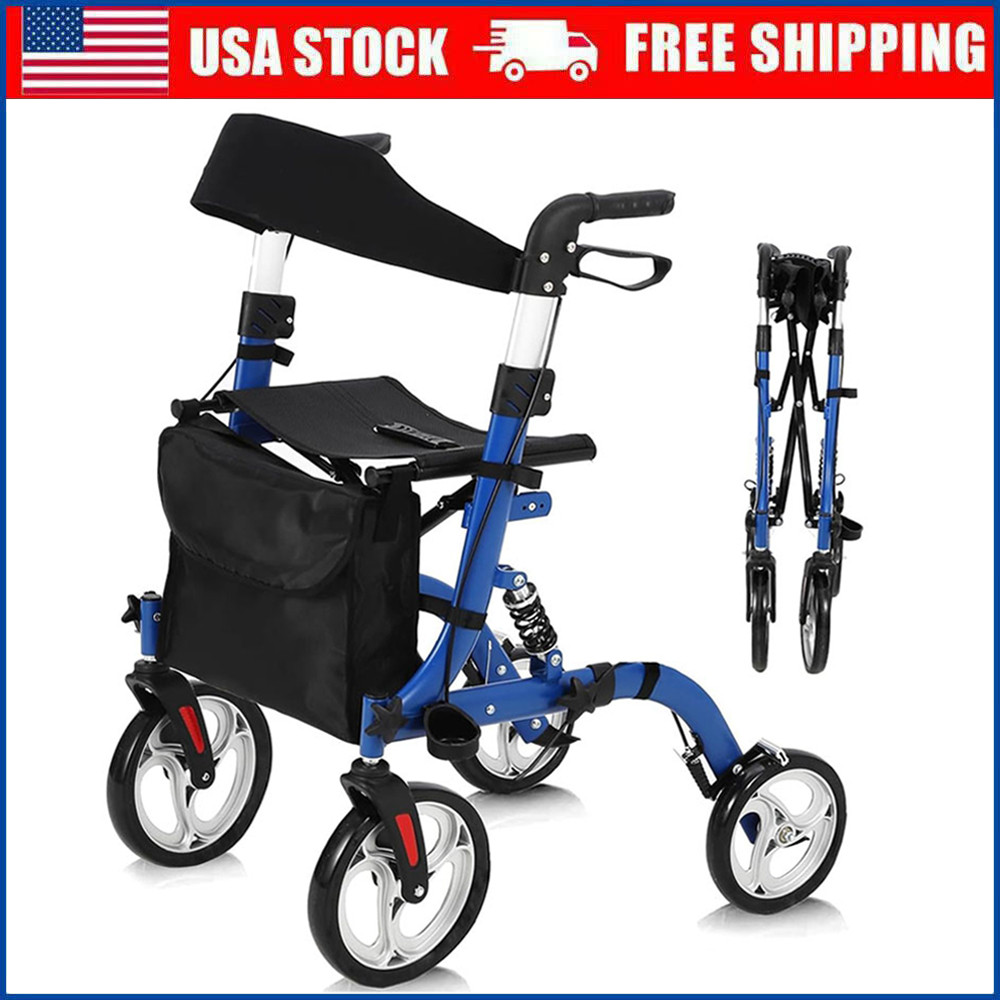 2-in-1 Folding Walker & Wheelchair for Seniors 330lb All Terrain Rollator Walker