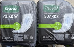 2 Depend Men’s Incontinence Bladder Control Guards Max Absorbency 52 Count ea.