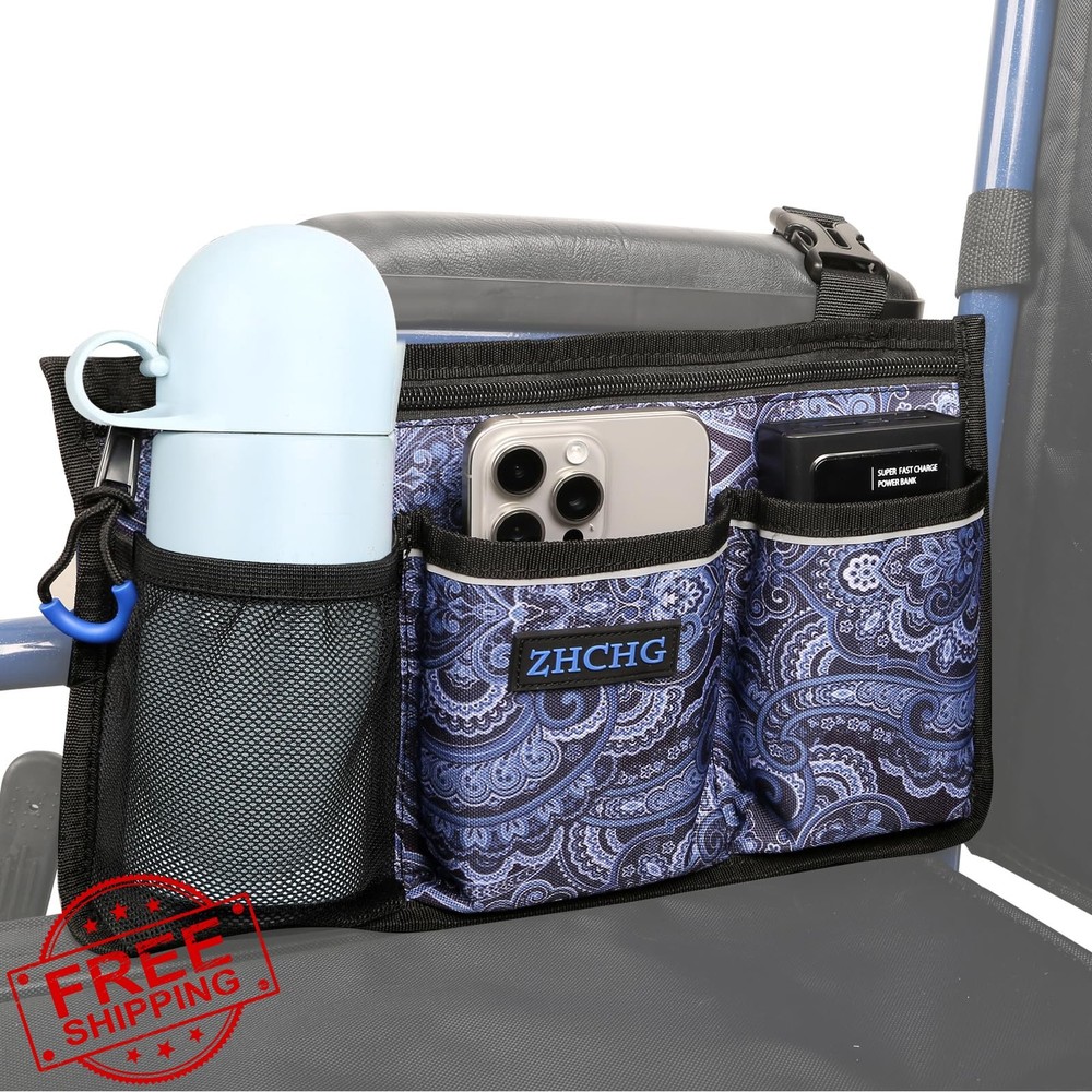 ZHCHG Navy Wheelchair Side Bag Cup Holder