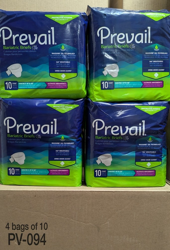 Prevail Incontinence Briefs 3XL Bariatric B – 40 Adult Diapers (Unisex)