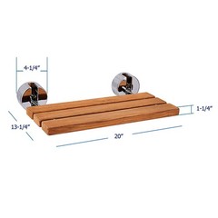Clevr 20″ Teak Modern Folding Shower Seat Bench Clear Coated Medical Wall Mount