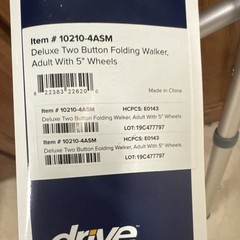 Drive Deluxe Two Button Folding Walker Adult 2 Wheels 5″ Foldable Silver/Gray
