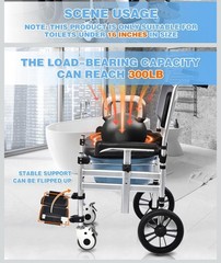 Shower Chair with Wheels 4 in 1 Folding Padded Bedside Commode,Detachable Bucket