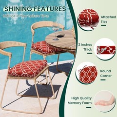 HARBOREST Outdoor Chair Cushions Set 17″x16″x2″ (4 Pack), Wine Red Geometry