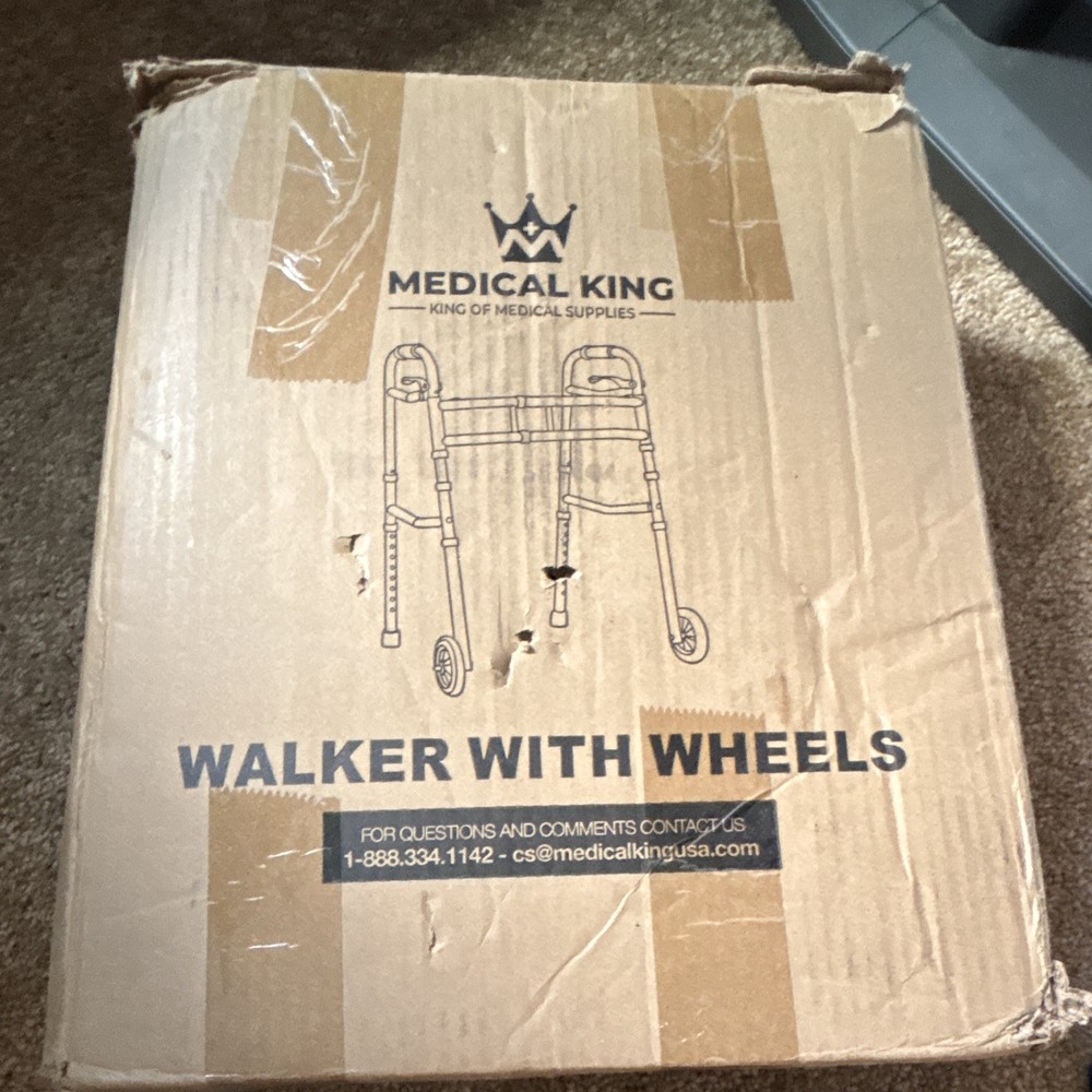 Medical King 2-Wheel Adjustable Height Walking Frame Walker, Silver