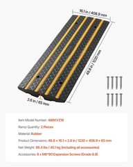 Heavy Duty Rubber Curb Ramp 2 Pack – 48.8″ Low Profile Slope for Vehicles, RVs,