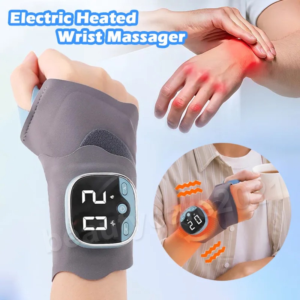Cordless Hand Wrist Massager Pain Relief with 5 Heat Levels, 3 Vibration Modes