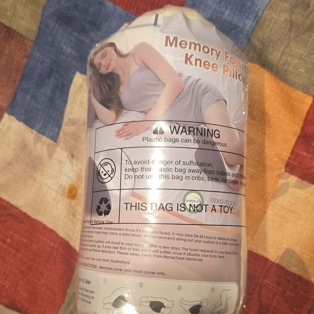 Memory Foam Knee Pillow Leg Support Bed Positioner, Removable Cover Gray White