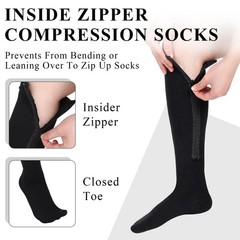 Tarpop 4 Pair Zipper Compression Socks Closed Toe 20-30 Mmhg XX-Large, Black