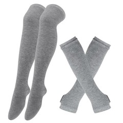 1 Set Women Girls Over Knee Long Stripe Printed Thigh High Cotton Socks Arm Slee