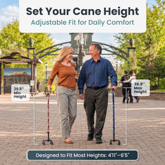 Quad Cane Adjustable Walking Cane for Seniors Support Stability with Large Base