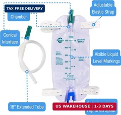 10 Pack Easy-Tap Catheter Leg Bag – 500ml with 18″ Tubing, Anti-Reflux Valve, Ad