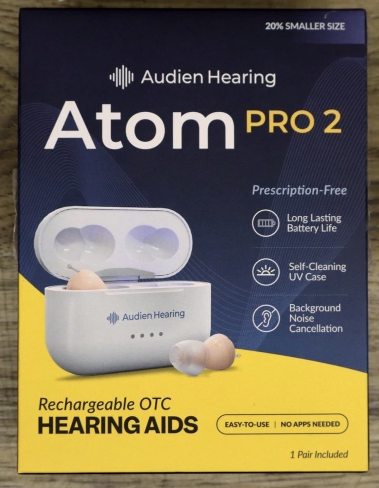 Audien ATOM PRO 2 Wireless Rechargeable OTC Hearing Aids New Sealed