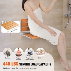 VEVOR 16″ Folding Oak Shower Seat Wall Mounted Shower Bench 440lbs Rust-proof