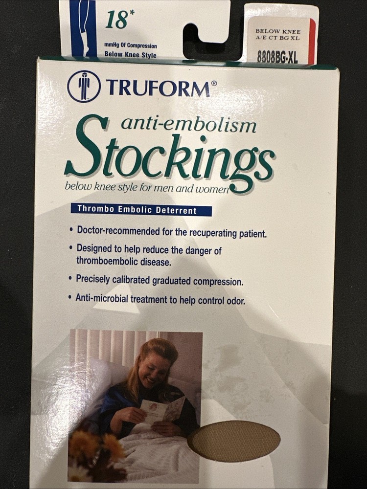 TRUFORM Unisex Anti-embolism Below Knee Stockings 18mmHg (Beige) X-Large -NEW-