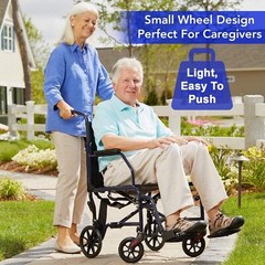 Carex Lightweight Blue Transport Wheelchair 25lbs Folding Portable 19 Inch Seat
