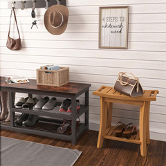 Deluxe Bamboo Shower Bench with Storage Shelf for Indoor/Outdoor Use