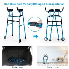 Folding Wheel Walking Frame Adjustable Aluminum Alloy Walker W/Armrest Support