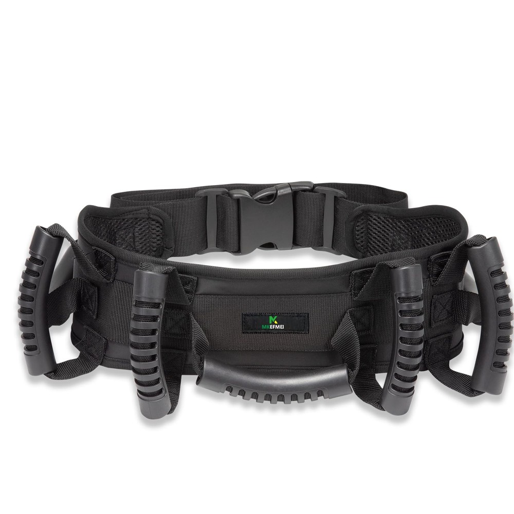 MKEFMEI Gait Belt Transfer with Handles, Medical Safety 7-Handles, Black