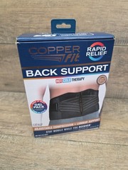 Copper Fit Rapid Relief Adjustable Back Support Wrap w/ Gel Pack Black One Size