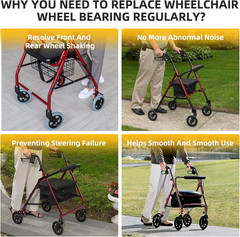 Rollator Caster Wheel Bearings Replacement for Wheelchair Transport Chair