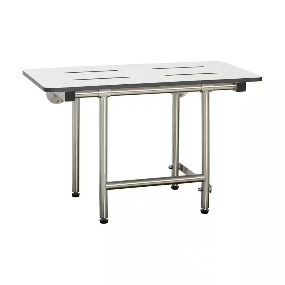 18 In. X 15 In. Folding Wall Mount Bench Shower Seat with Legs in White, ADA Com