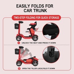 Red 1000W Mobility Scooter 35Mile Range 4-Wheel Basket Portable Wheelchair Fold