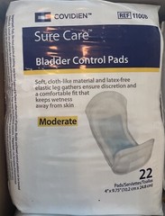 Covidien Sure Care Bladder Control Pads 1100B Moderate 6 Packs 22 Count 132 Case