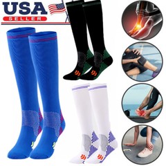 3 Pair Compression Socks Black+Blue+White Blood Circulation Promotion Stockings