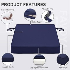 Favoyard Patio Chair Cushion 19 x 19 x 3 Inch Waterproof 19 x 19 x 3 In, Blue