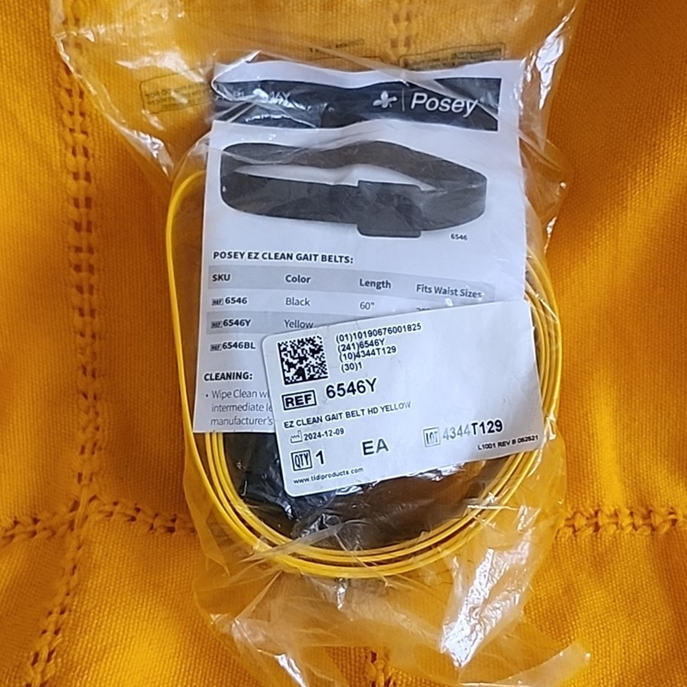 NEW Posey EZ Clean Gait Belt 60″ Length Yellow New In Package