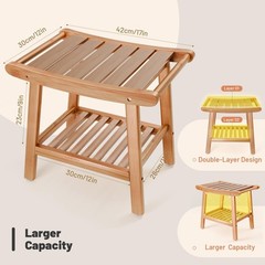Waterproof Bamboo Shower Bench Stool with Storage Shelf – Spa Bathroom Chair