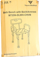 Vaunn Medical Bath Bench with Back / Armrest – Model: M725N-DLWH-CHVM