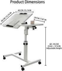 Adjustable Overbed Table, Rolling Tray Table with Wheels for Bed Home Use White