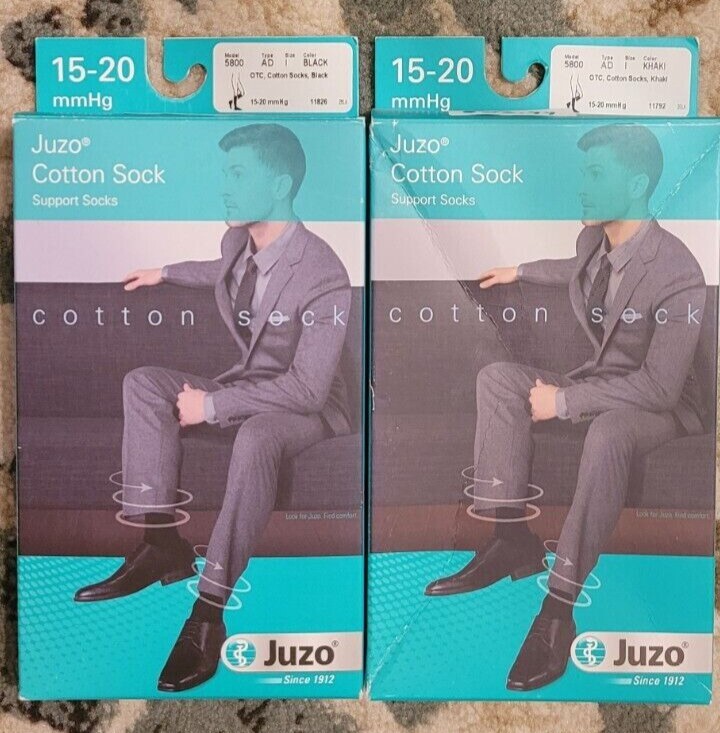 Men’s Juzo Cotton Sock Support Socks 15-20mmHg Black & Khaki Size XS