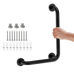 L-Shaped Angled Grab Bar 12×16 Inch Matte Black Anti-Slip Knurled Shower Hand…