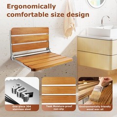 Flngr 16in Wall Mounted Folding Shower Seat Teak Wood 400lb Capacity Bench