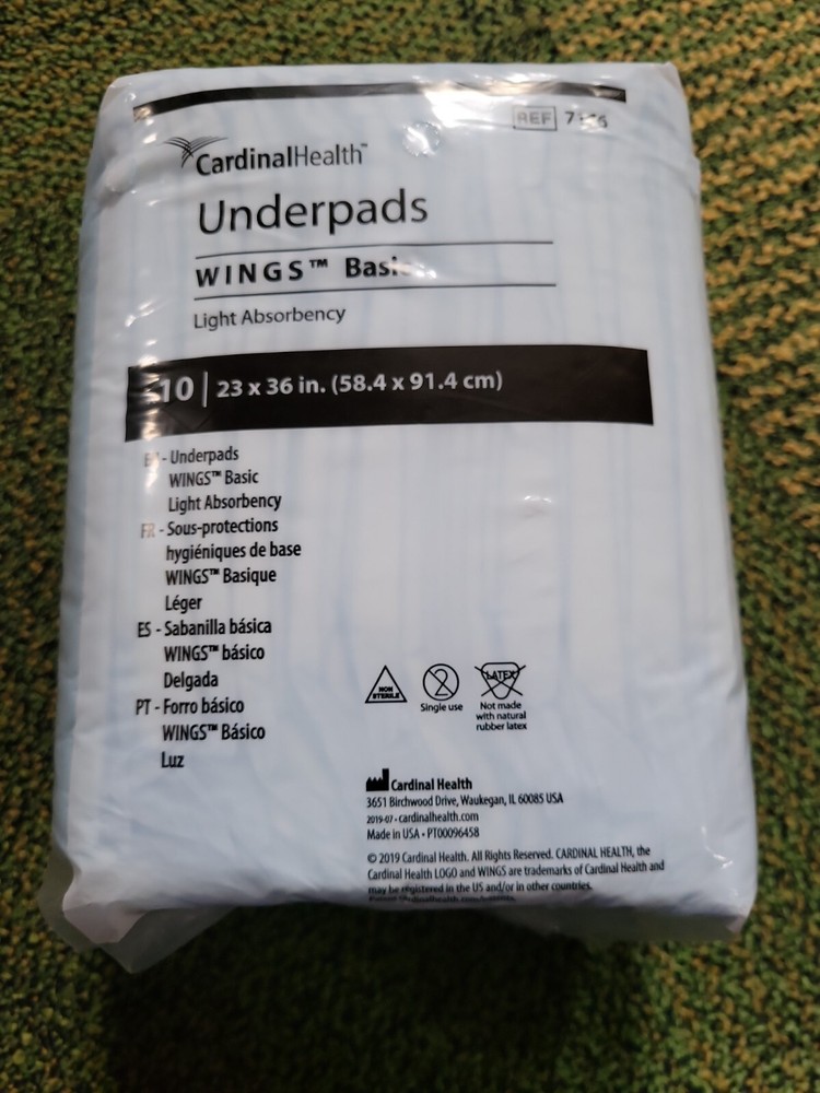 Cardinal Health Underpads Wings Basic 10 Pack 23” x 36” 7176 NEW Sealed