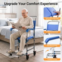 Bedside Commode with 4 Wheels Shower Chair Portable Toilet for Elderly 330LB