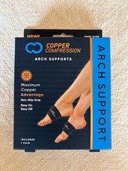 Copper Compression Arch Support Non-Slip Grip One Pair Black Brand New