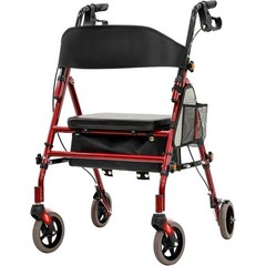 Rollator Walker with Seat for Seniors 350lb Foldable Gift for Parents Red Steel
