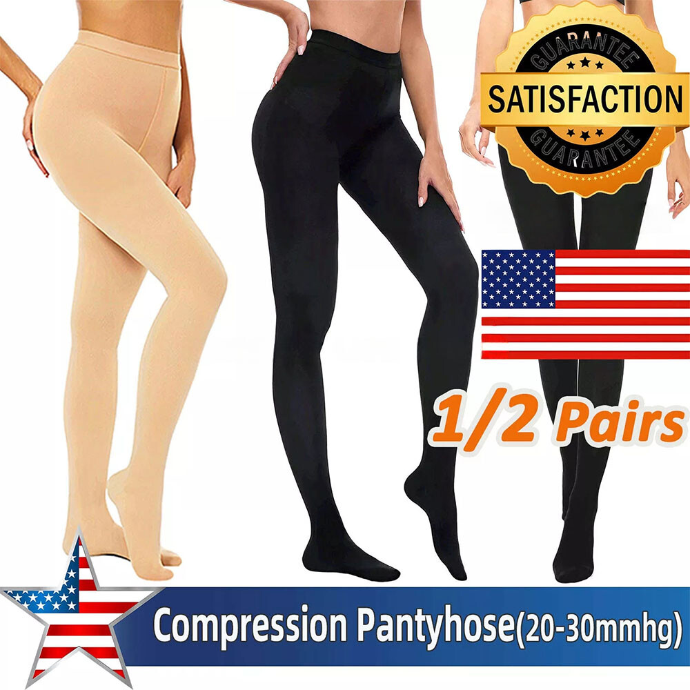 Firm Compression Pantyhose Unisex S-2XL Soft Nylon Closed Toe Black/Beige Wear