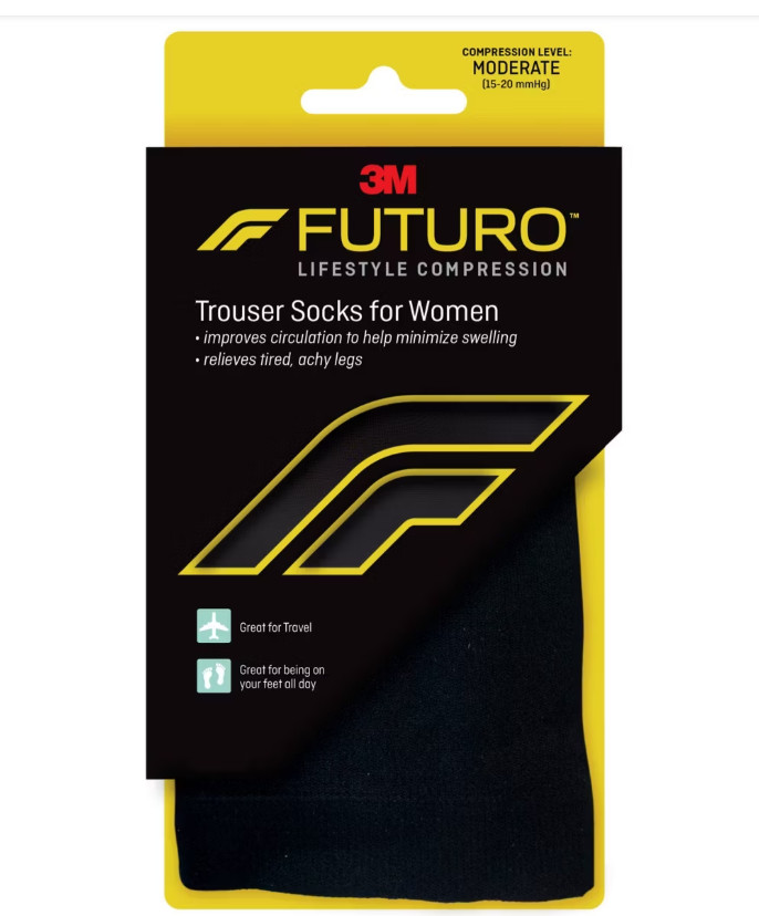 1 Pair – Futuro Trouser Socks for Women -Black Size Medium – Moderate 15-20 mmHg