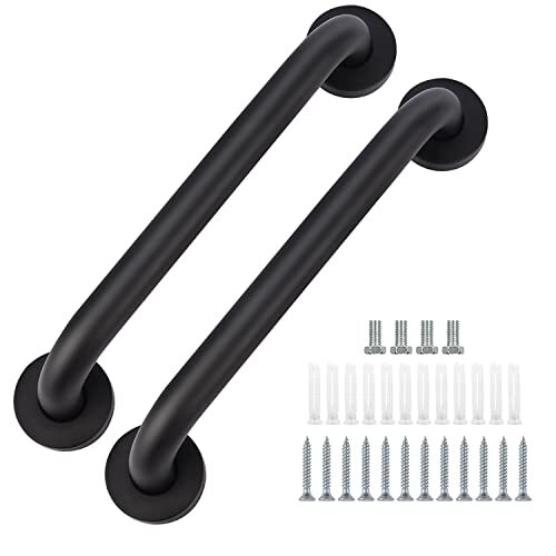 2 Pack Bathroom Grab Bar 12 Length Black Shower Safety Grab Bar 1 Inch Diameter