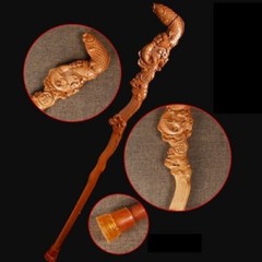 New Peach Wood Carved Walking Stick Cane Crutch Climbing Wooden Walker