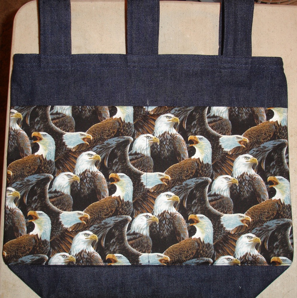 NEW Handmade Denim Walker Bag Majestic Eagle Birds Theme