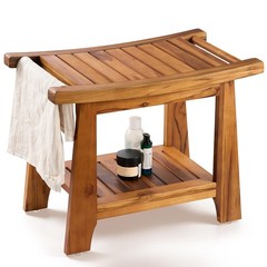 Teak Shower Bench 22 Inch 400lb Capacity Handles