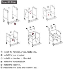 4 in 1 Toilet Wheelchair Rolling Shower Chair Aluminum Alloy Commode Transport
